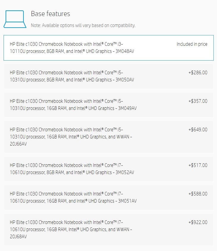 HPの｢Elite c1030 Chromebook｣が米国公式ストアに登場。カスタマイズ可能で1574ドルから