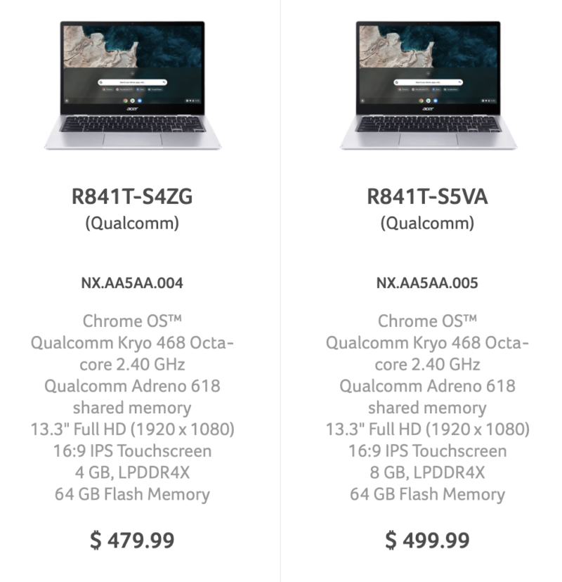 米国でSnapdragon 7c搭載の｢Acer Chromebook Spin 513｣が480ドルから登場
