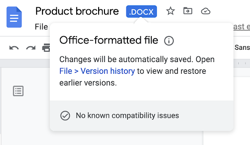 GoogleドキュメントなどにMicrosoft Office ファイルの互換性の問題の表示が追加