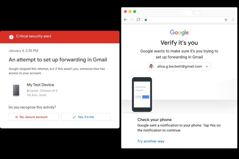 Gmail で機密性の高い操作を行うと、本人確認のためのメッセージが表示されるようになりました